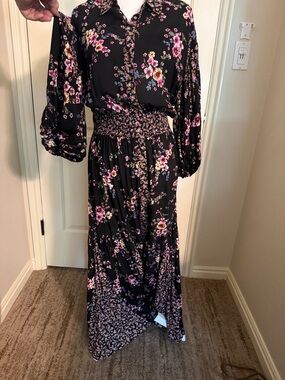 lovestitch Blackw/ pinks Floral Maxi Dress